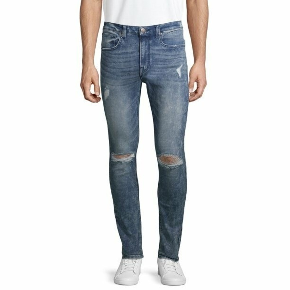 No Boundaries Big Boys Distressed Ripped Knee Skinny Jeans 28x30 Blue Faded Wash